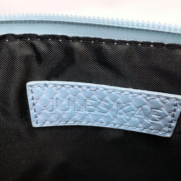 Jules Kae Darla Vegan Croc Leather Pouch Wristlet Light Blue Detachable Strap - Picture 3 of 7